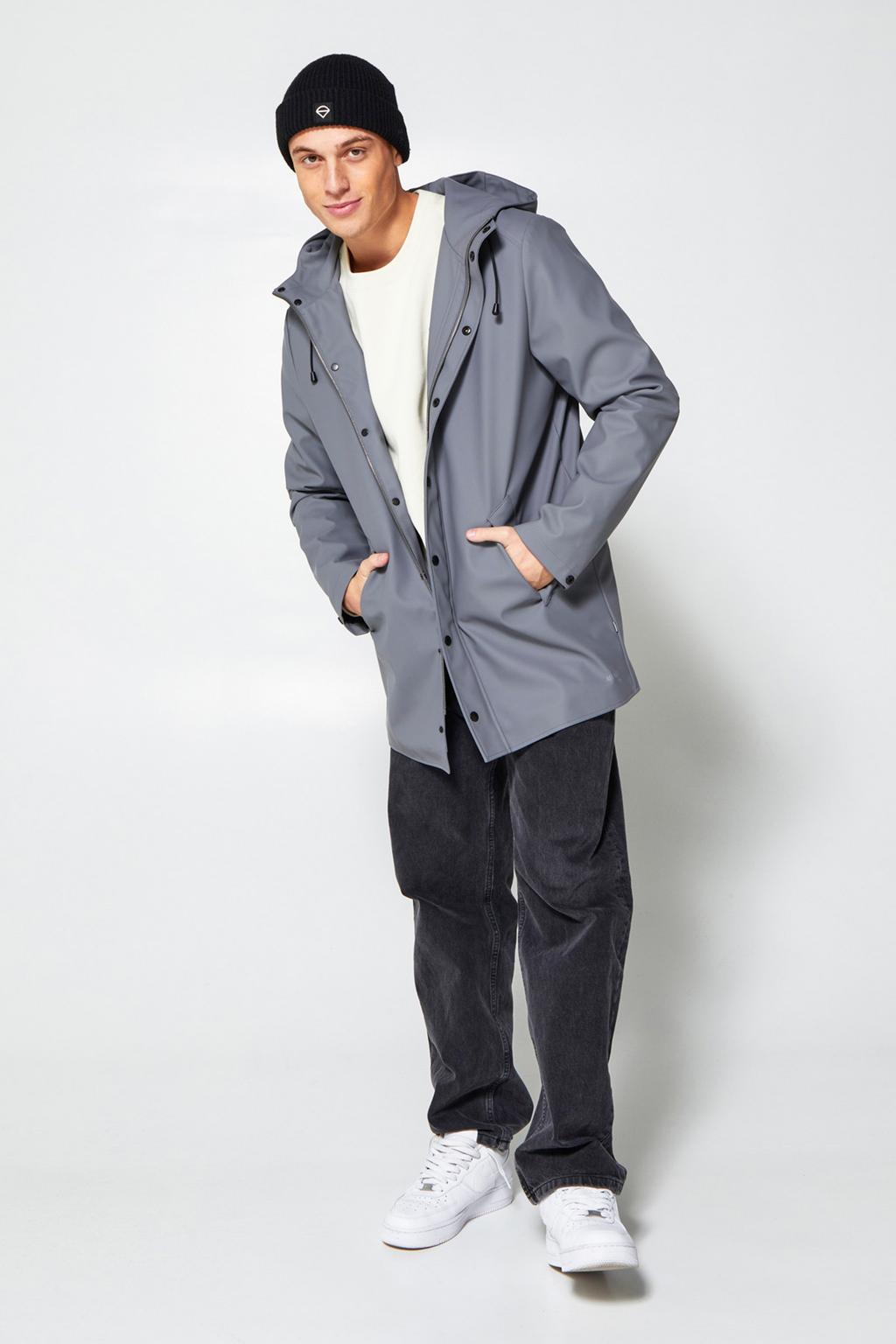 Grijze heren America Today regenjas Jace van gerecycled polyester met capuchon en rits- en knoopsluiting