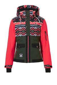 Multi, groen en rode meisjes Rehall ski-jack Emmy-R jr van polyester met all over print en ritssluiting
