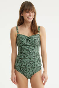 BEACHWAVE tankini bikinitop met stippen groen/zwart