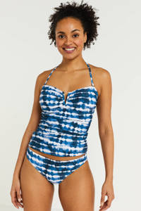 BEACHWAVE strapless tie-dye tankini bikinitop blauw/wit