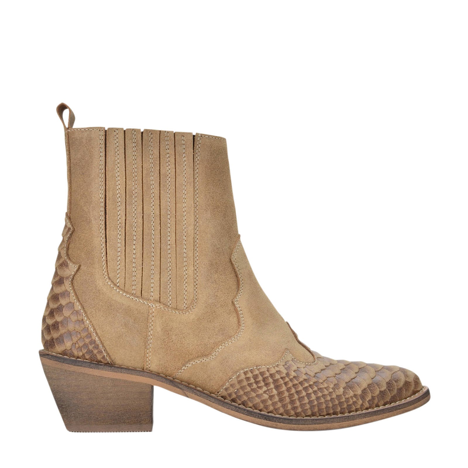 PS Poelman Tartor leren cowboylaarzen met slangenprint beige | wehkamp