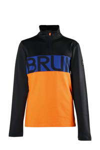 Donkerblauw, blauw en oranje jongens Brunotti skipully Frank JR van polyester met meerkleurige print, lange mouwen, opstaande kraag en halve rits