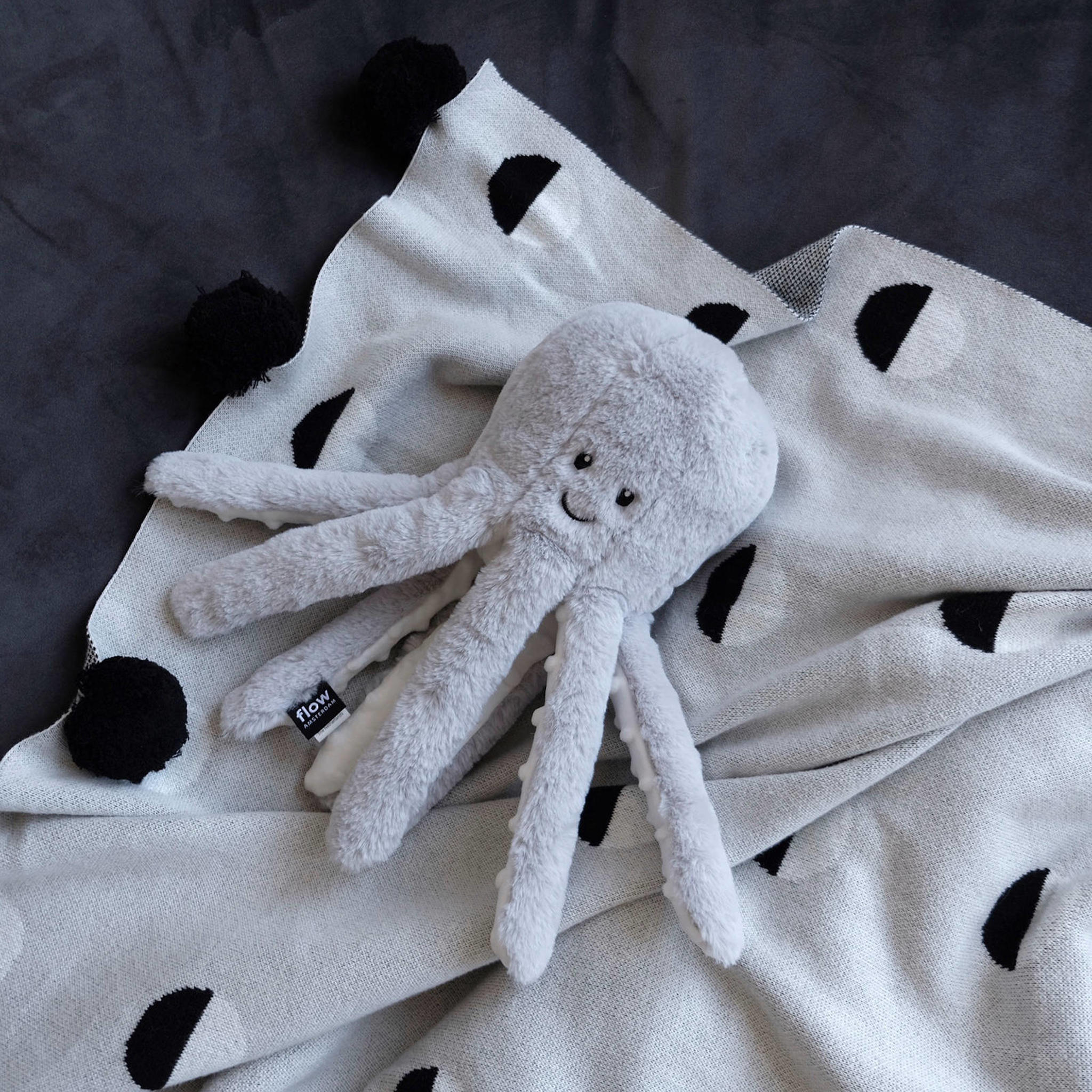Flow Amsterdam Hartslagknuffel Olly octopus grijs - knuffel 24 cm - Afbeelding 4