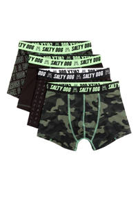 WE Fashion Salty Dog   boxershort - set van 4 all over print groen/zwart, Groen/zwart