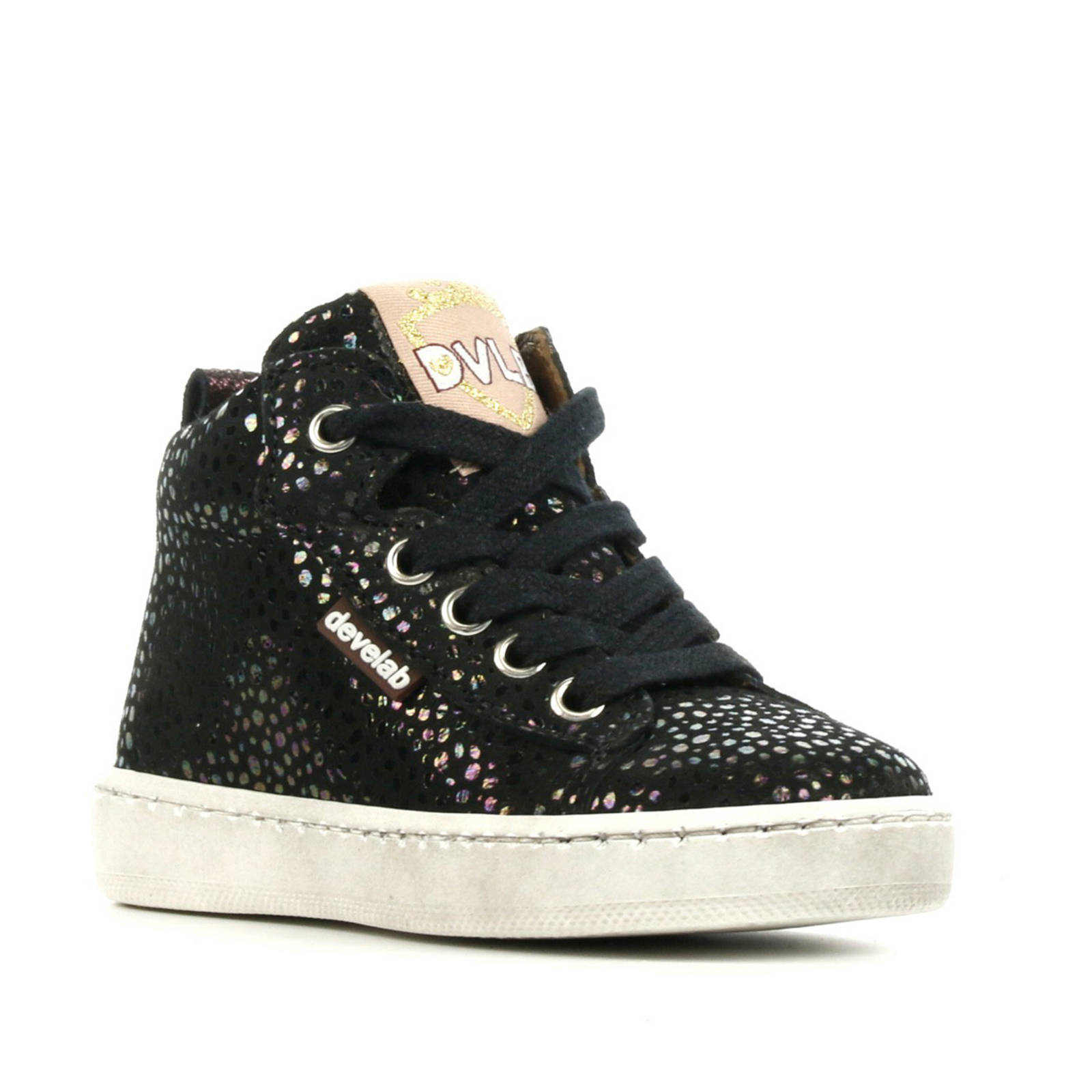 Develab 41082 hoge leren sneakers met glitters zwart online kopen