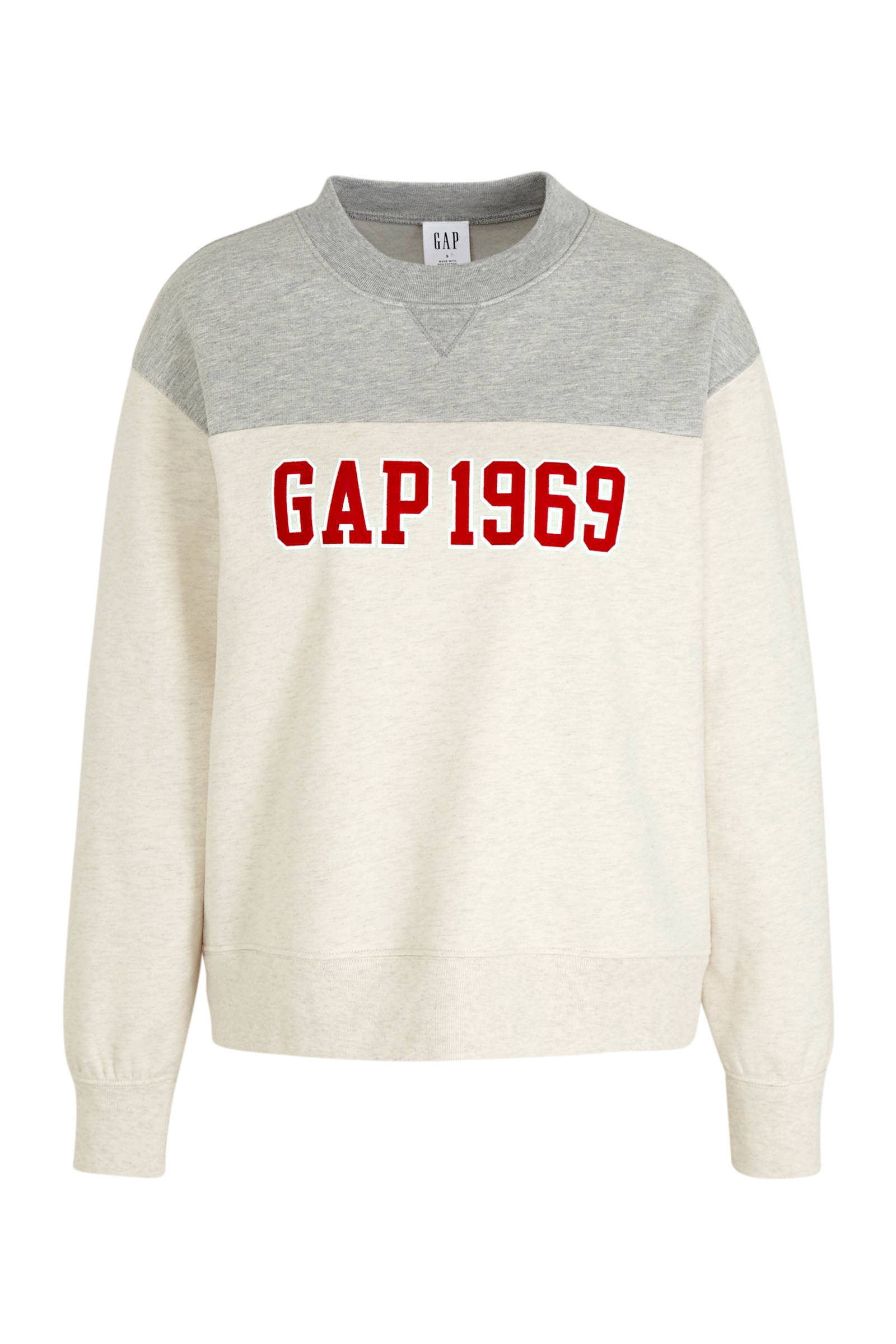 GAP sweater V intl Logo po met printopdruk oatmeal heather GAP sweater met printopdruk wit | wehkamp