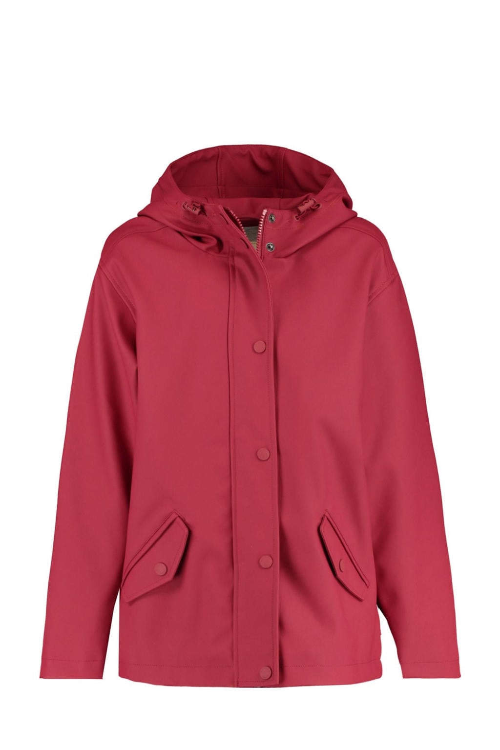 Rode jongens en meisjes America Today Junior unisex gevoerde regenjas van gerecycled polyester met lange mouwen, capuchon en rits- en drukknoopsluiting