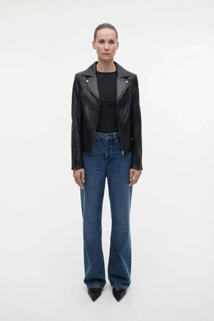 leren bikerjack Cherry zwart