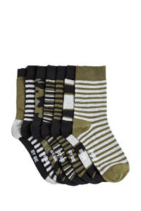 WE Fashion sokken - set van 7 kaki/zwart, Kaki/zwart/gijs