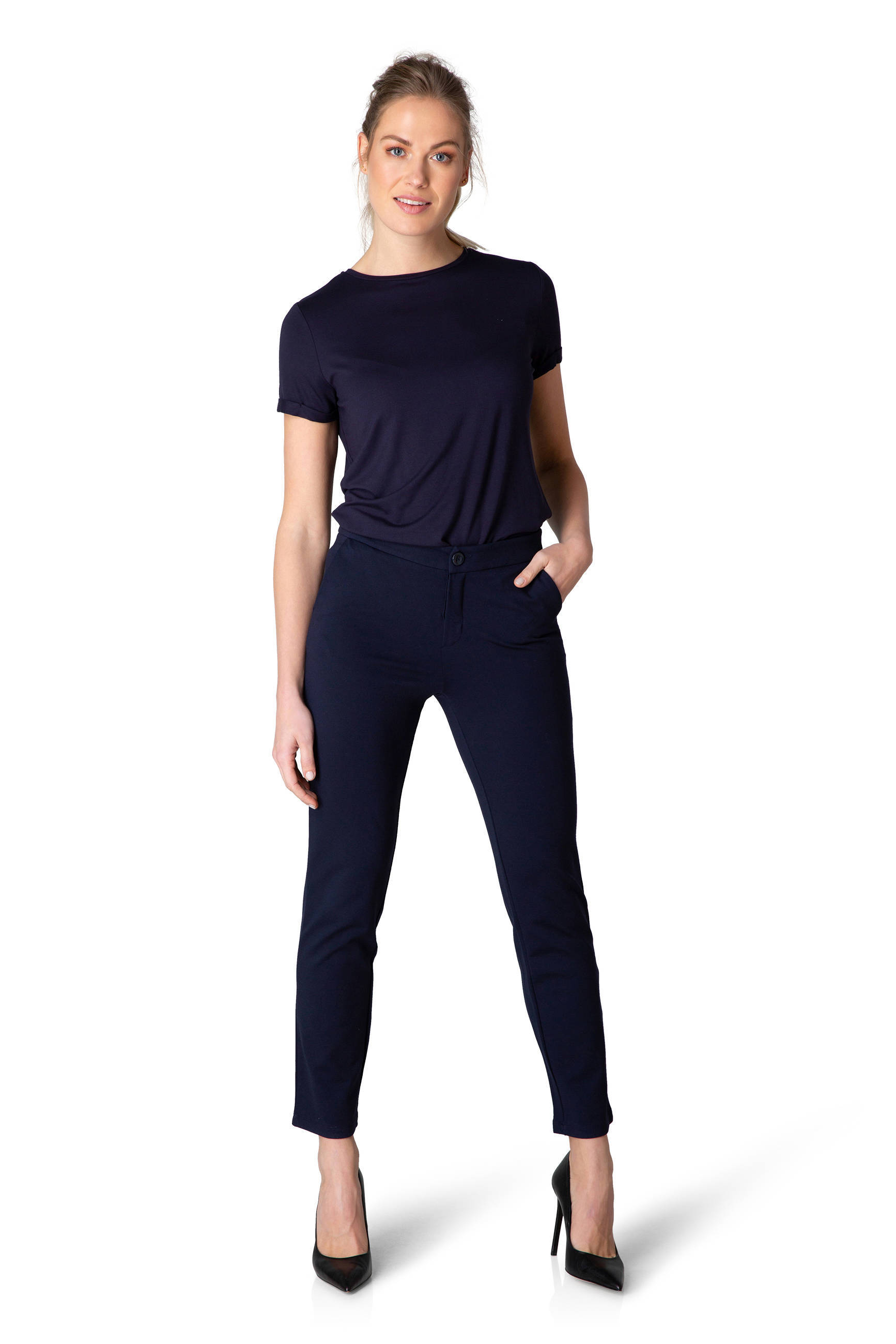 Yest heavy jersey broek Ymke straight fit donkerblauw | wehkamp