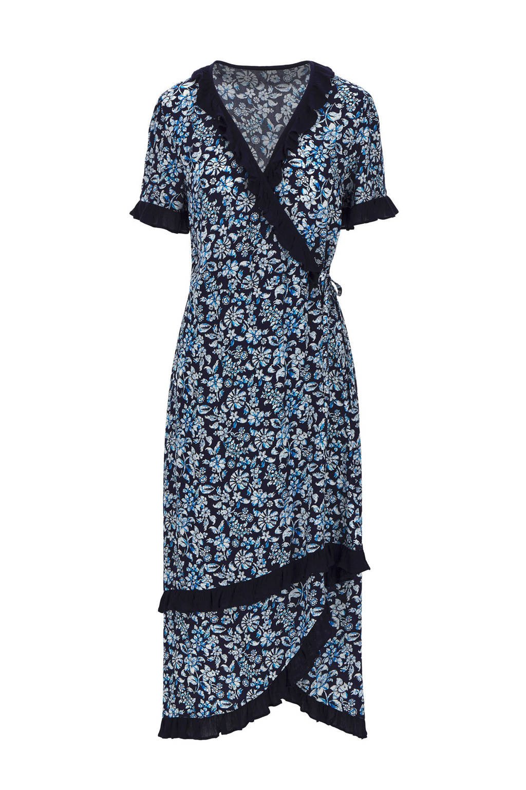 JD Williams gebloemde maxi wikkeljurk donkerblauw/blauw/wit, Donkerblauw/blauw/wit