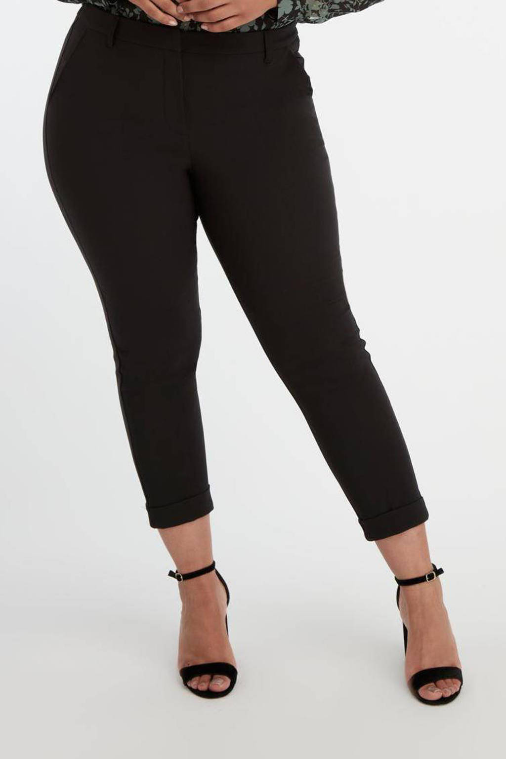 Zwarte dames MS Mode skinny broek van polyester met regular waist en rits- en haaksluiting