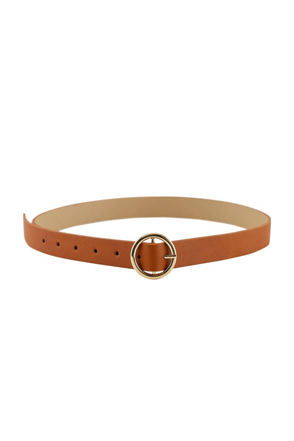 PIECES riem met goudkleurige gesp cognac, Cognac
