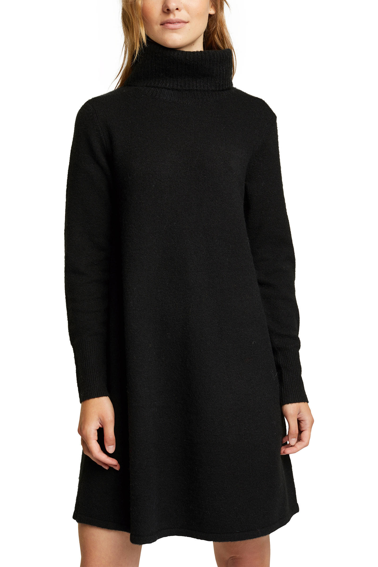 ESPRIT Women Casual fijn gebreide jurk met col zwart met ESPRIT Women Casual trui met alpaca wol | wehkamp