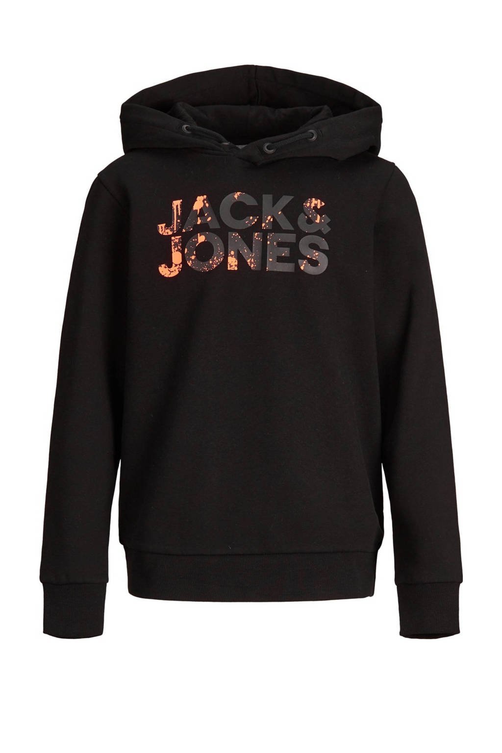 JACK & JONES JUNIOR hoodie Plash met logo zwart/oranje, Zwart/oranje