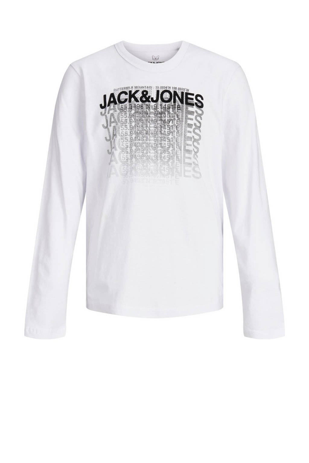 JACK & JONES JUNIOR longsleeve Club met tekst wit/zwart, Wit/zwart