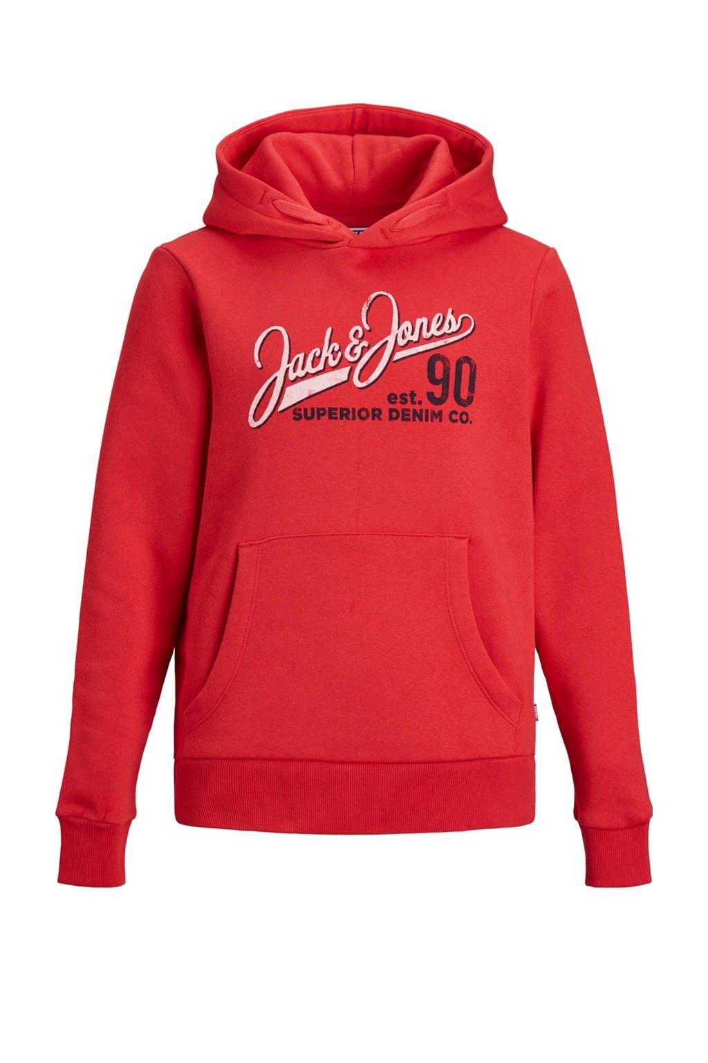 JACK & JONES JUNIOR hoodie met logo rood/wit, Rood/wit