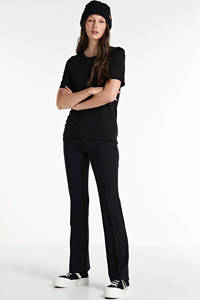 Zwarte dames ICHI T-shirt van modal met korte mouwen en ronde hals