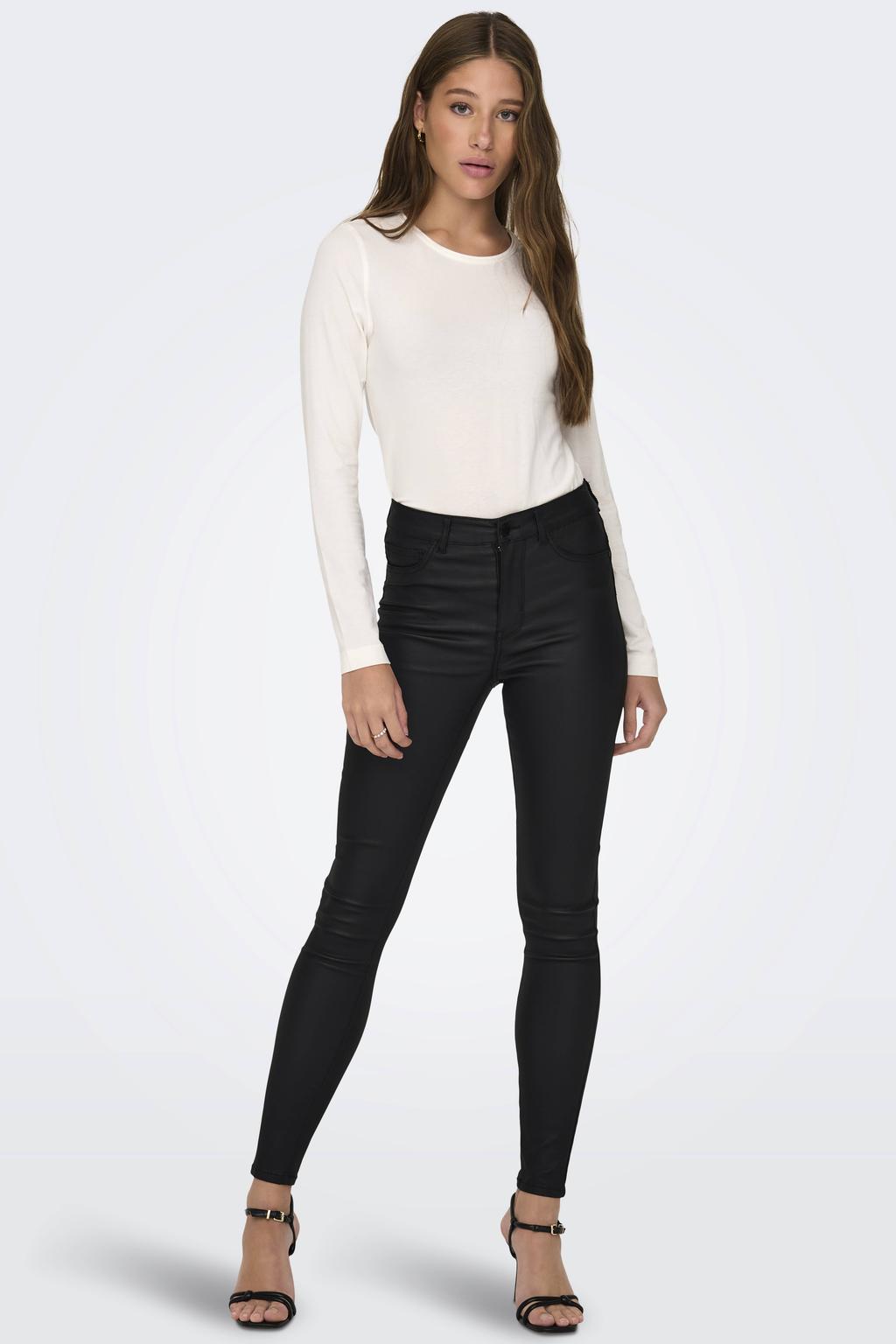 JDY coated high waist skinny broek JDYNEWTHUNDER zwart