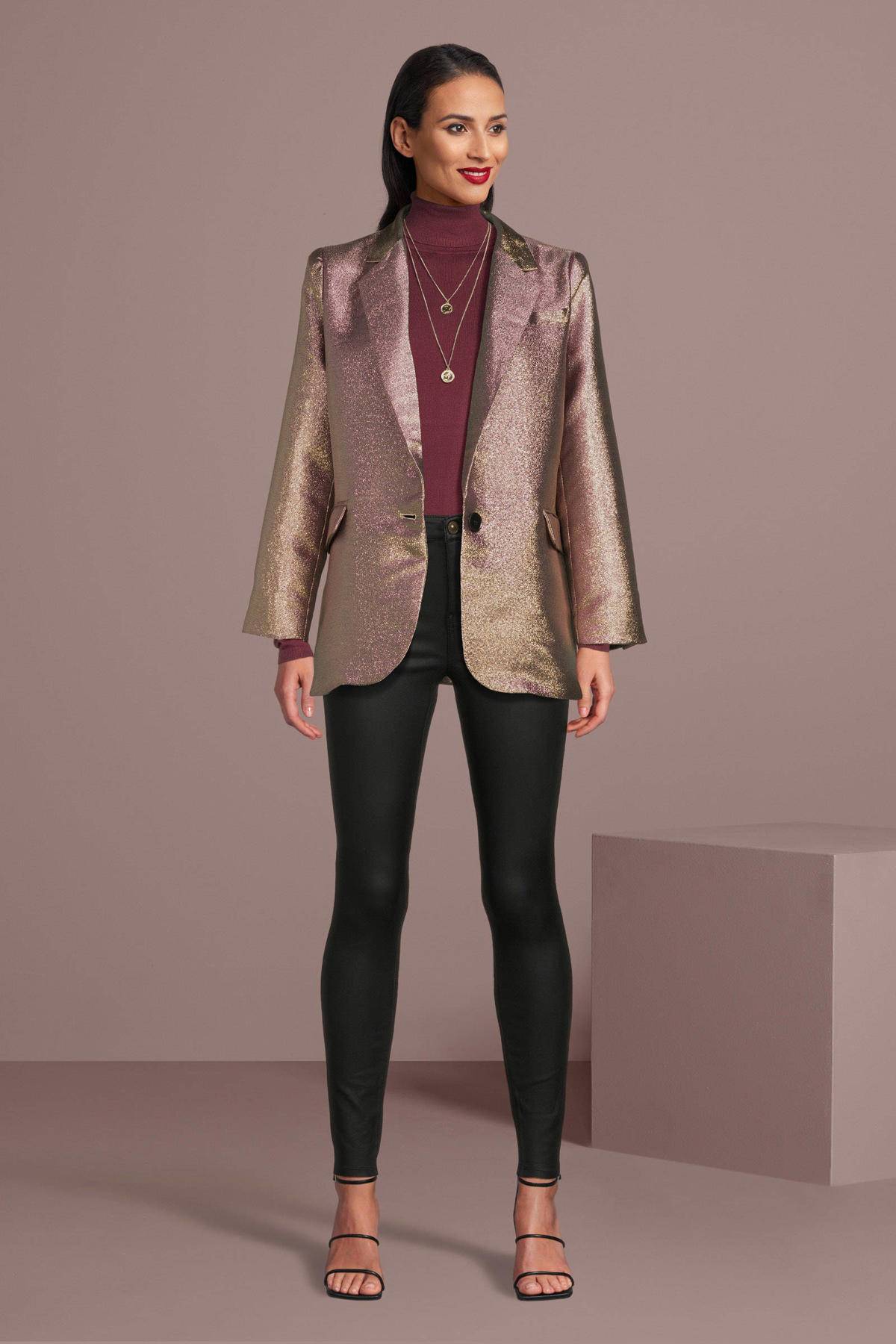 JDY coated high waist skinny broek JDYNEWTHUNDER zwart | wehkamp