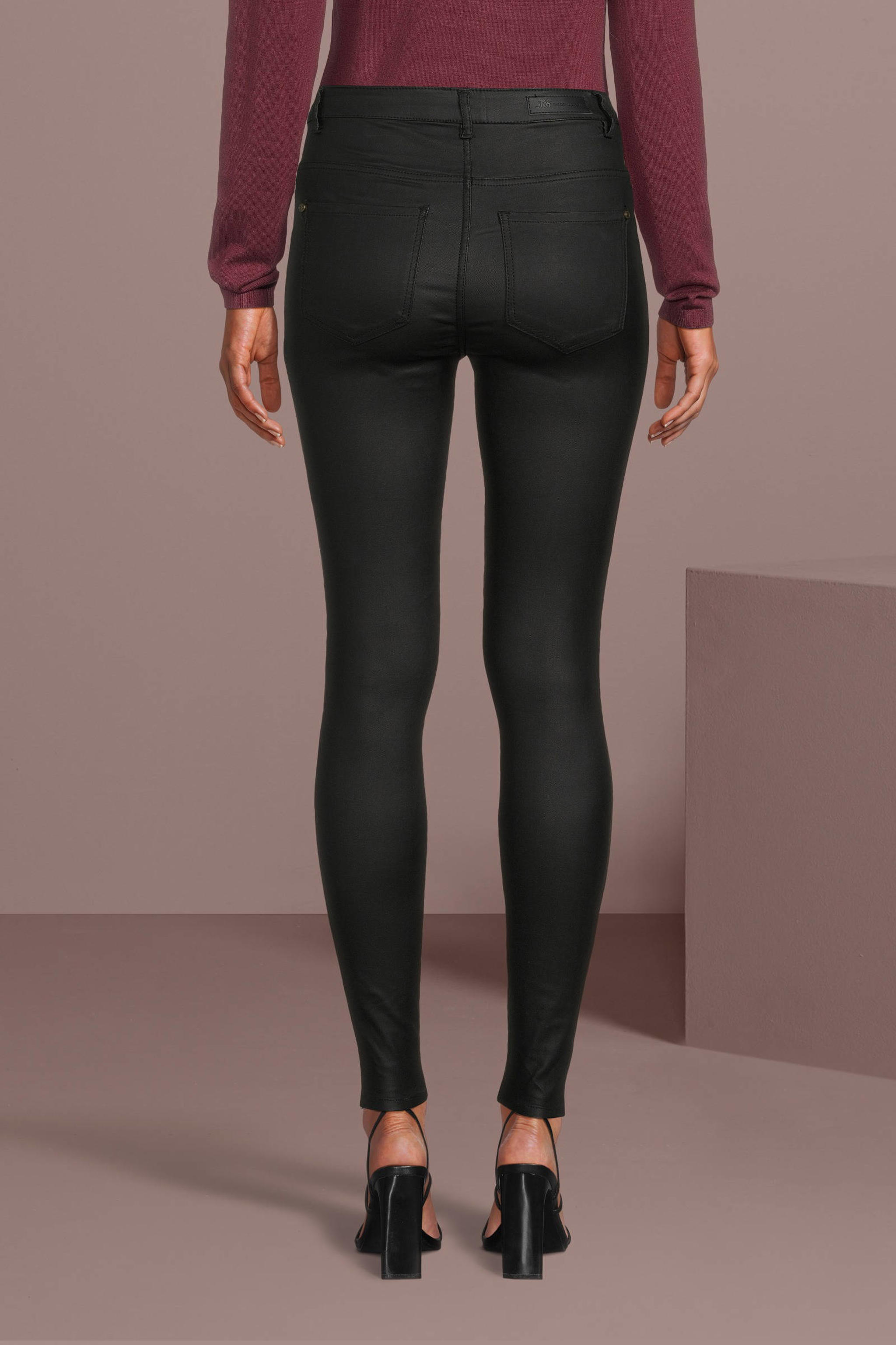 JDY coated high waist skinny broek JDYNEWTHUNDER zwart | wehkamp