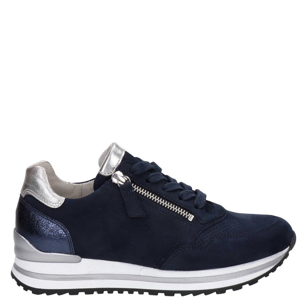 Donkerblauwe dames Gabor comfort suède sneakers met rits- en vetersluiting
