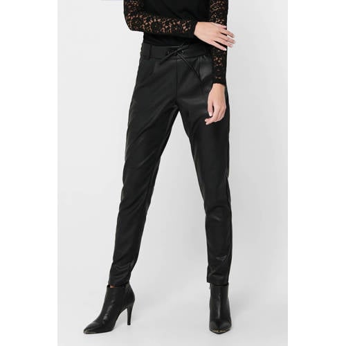 ONLY coated tapered fit broek ONLPOPTRASH zwart afbeelding