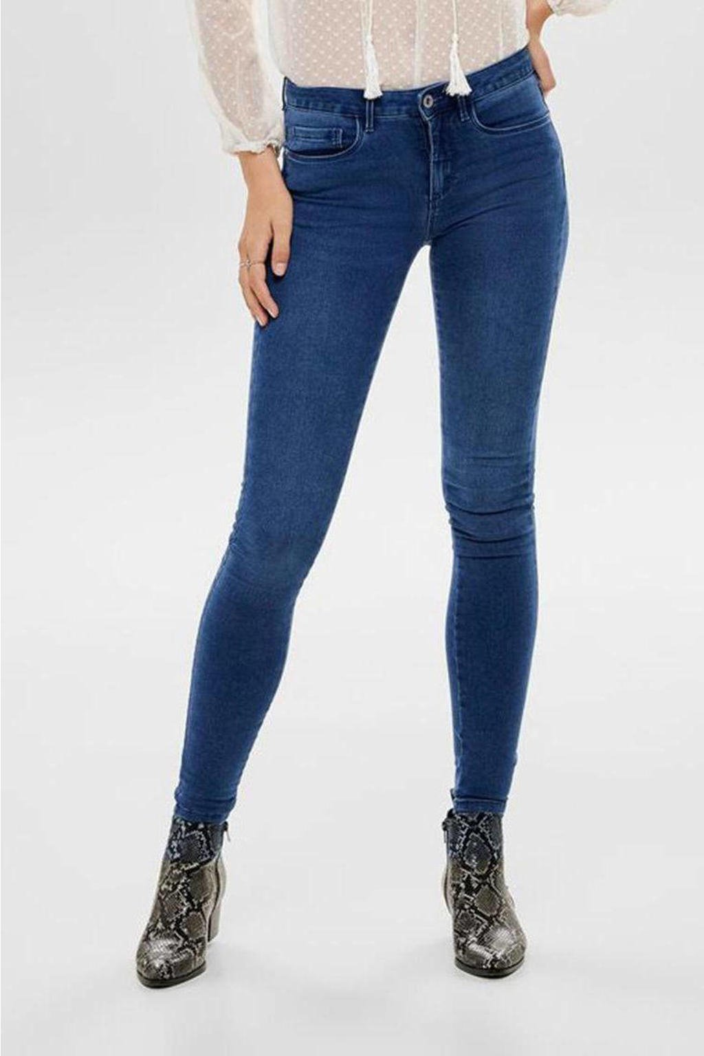 Blauwe dames ONLY skinny jeans blue regular van stretchdenim met rits- en knoopsluiting