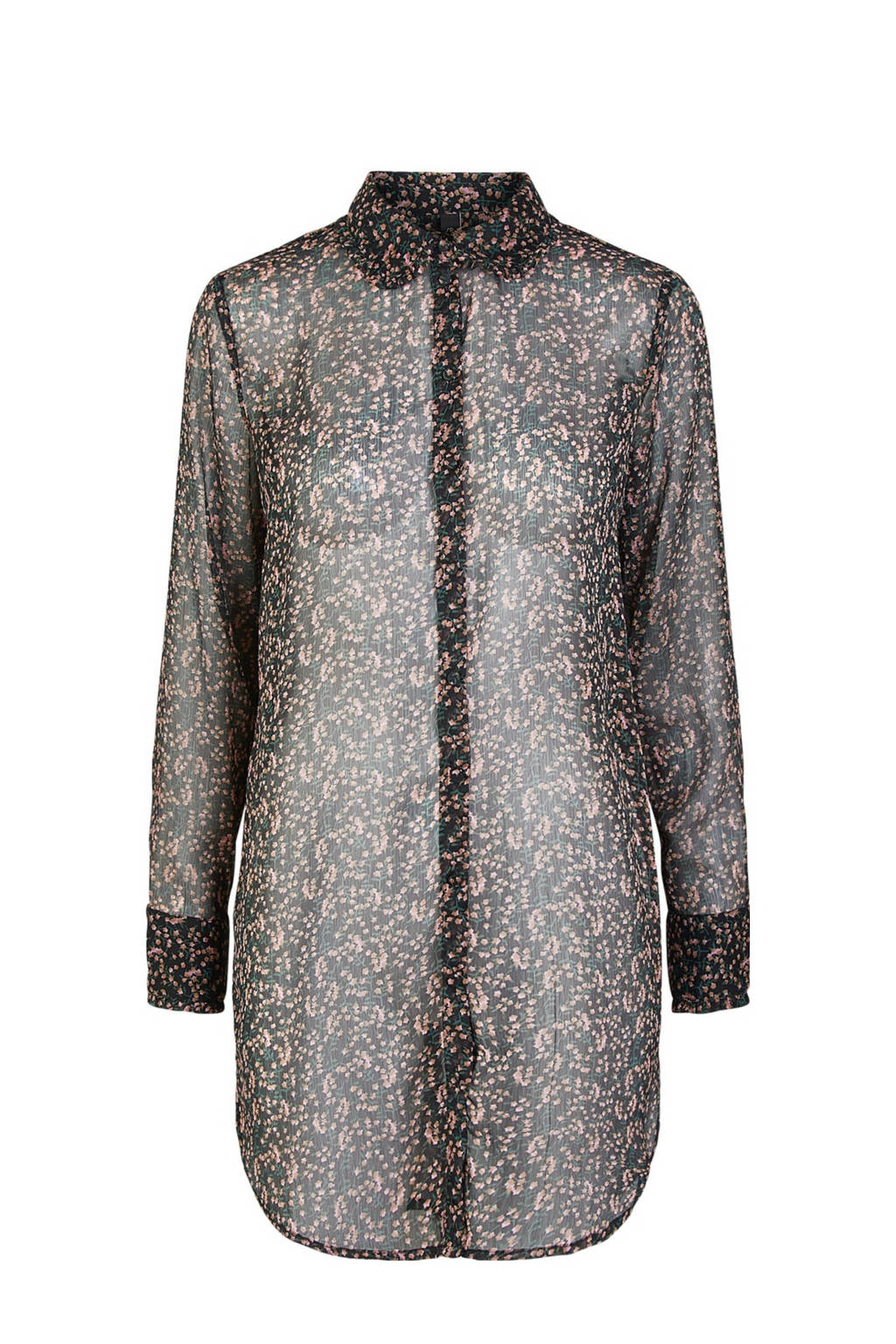 Y.A.S blouse met all over print zwart, Zwart