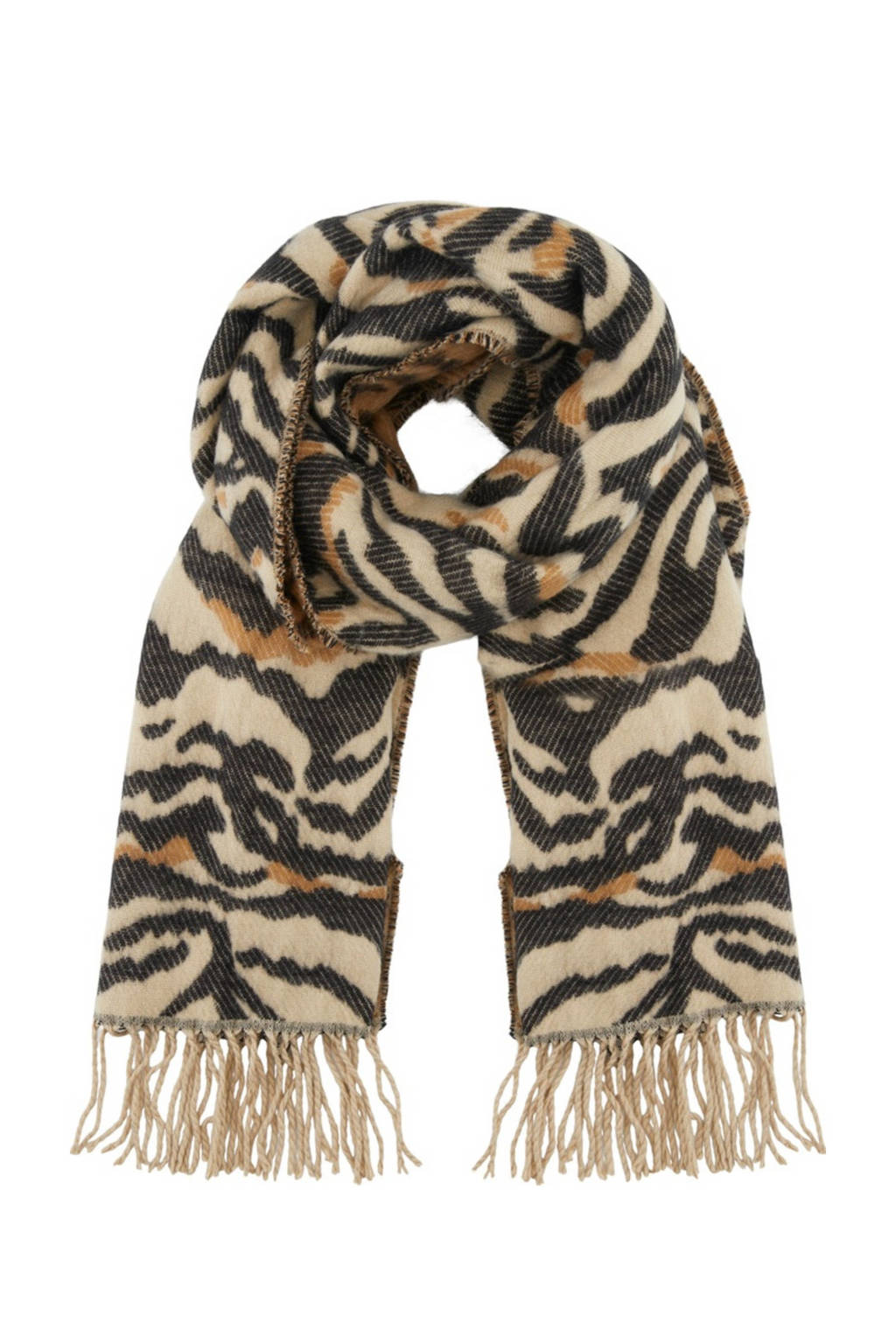 PIECES sjaal met zebraprint beige, Beige/zwart