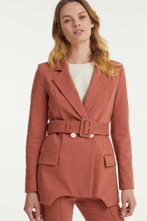 blazer Madeleine met ceintuur roodbruin