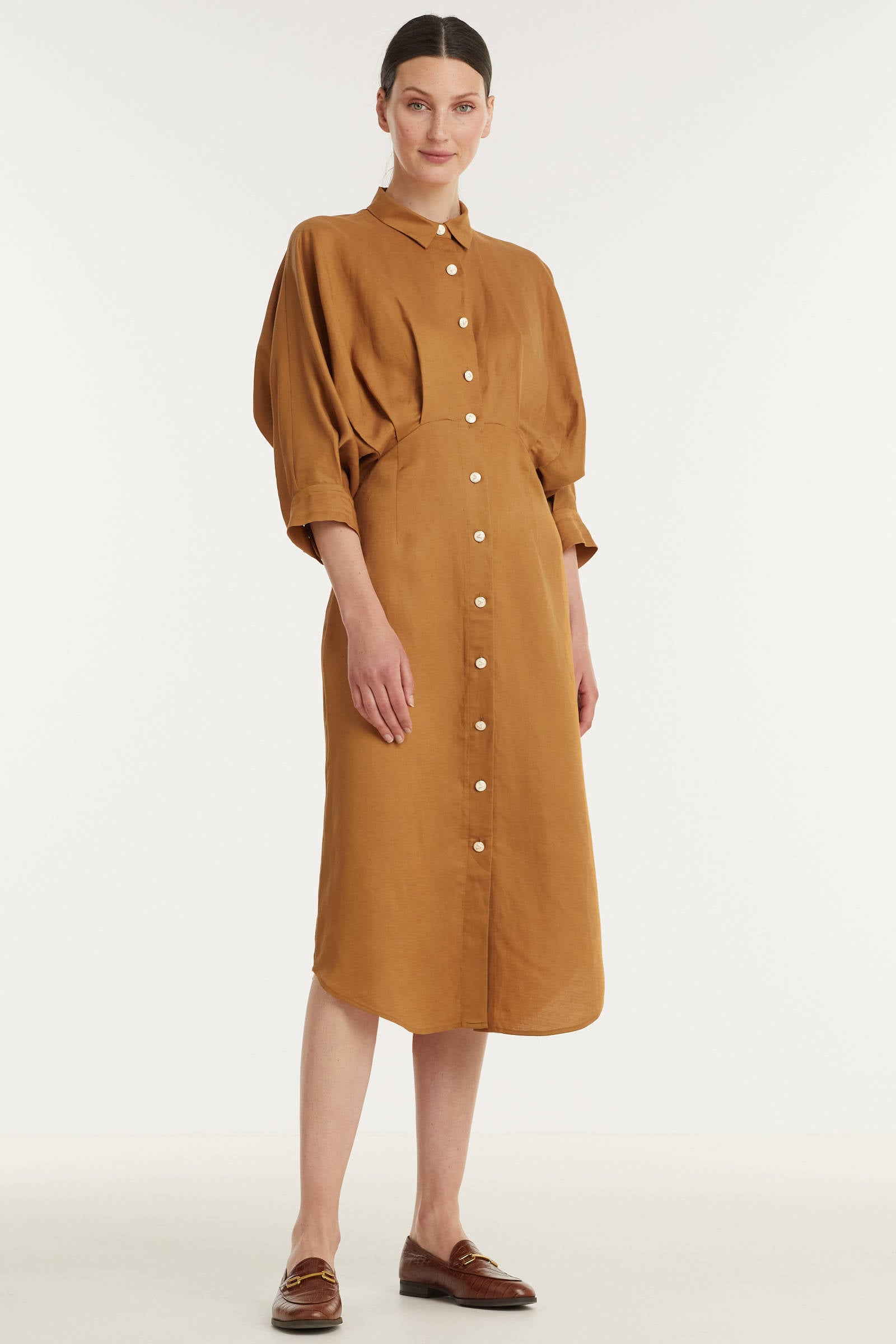 JOSH V blousejurk Lor met plooien cognac | wehkamp