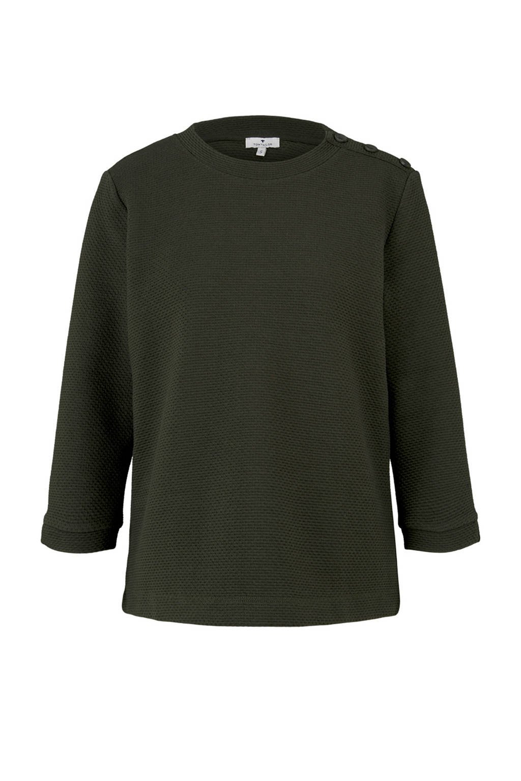 Tom Tailor sweater met textuur donkergroen, Donkergroen