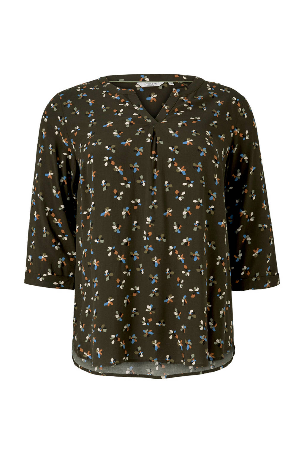Tom Tailor My True Me top met all over print donkergroen/blauw/oranje, Donkergroen/blauw/oranje