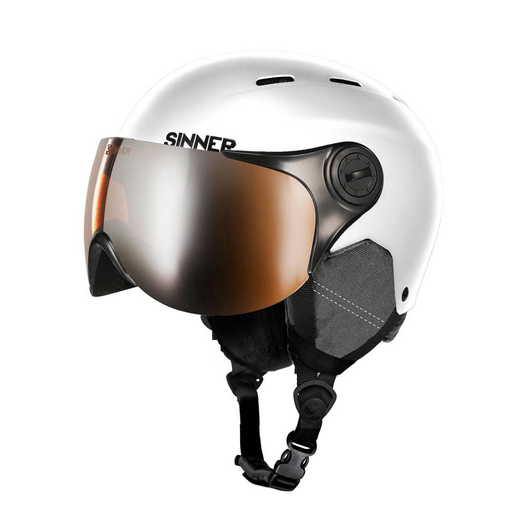 Sinner Jongens/meisjes skihelm met vizier Typhoon Visor mat wit, Mat wit