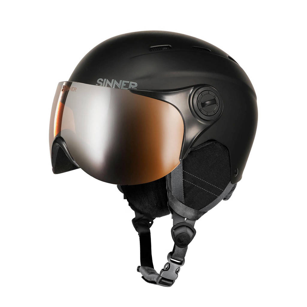 Sinner Jongens/meisjes skihelm met vizier Typhoon Visor mat zwart, Mat zwart