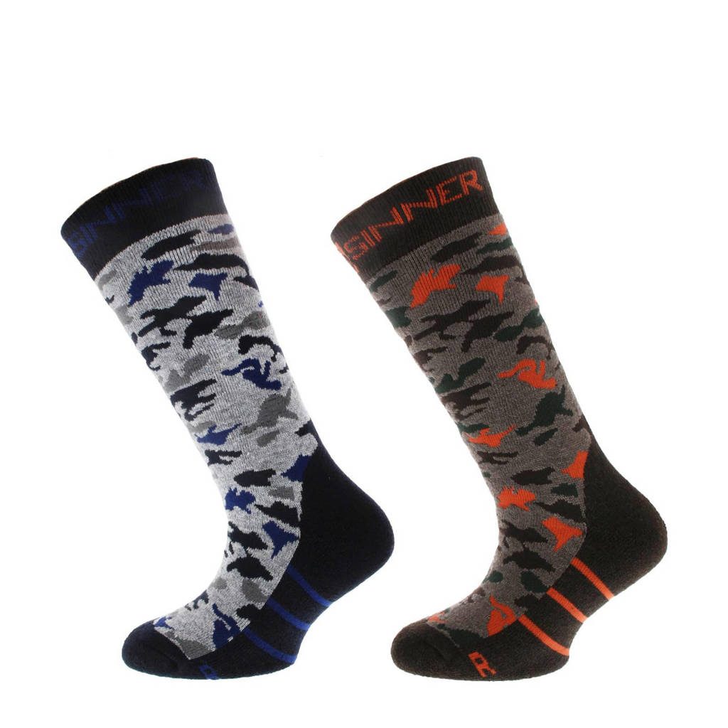 Sinner ski sokken  grijs/zwart/bruin/rood, Grijs/zwart/bruin/rood