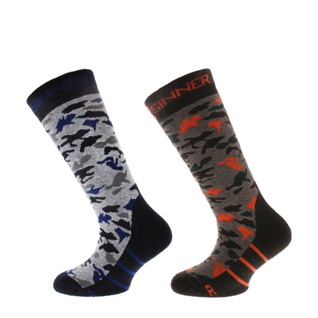 Sinner ski sokken grijs/zwart/bruin/rood, Grijs/zwart/bruin/rood