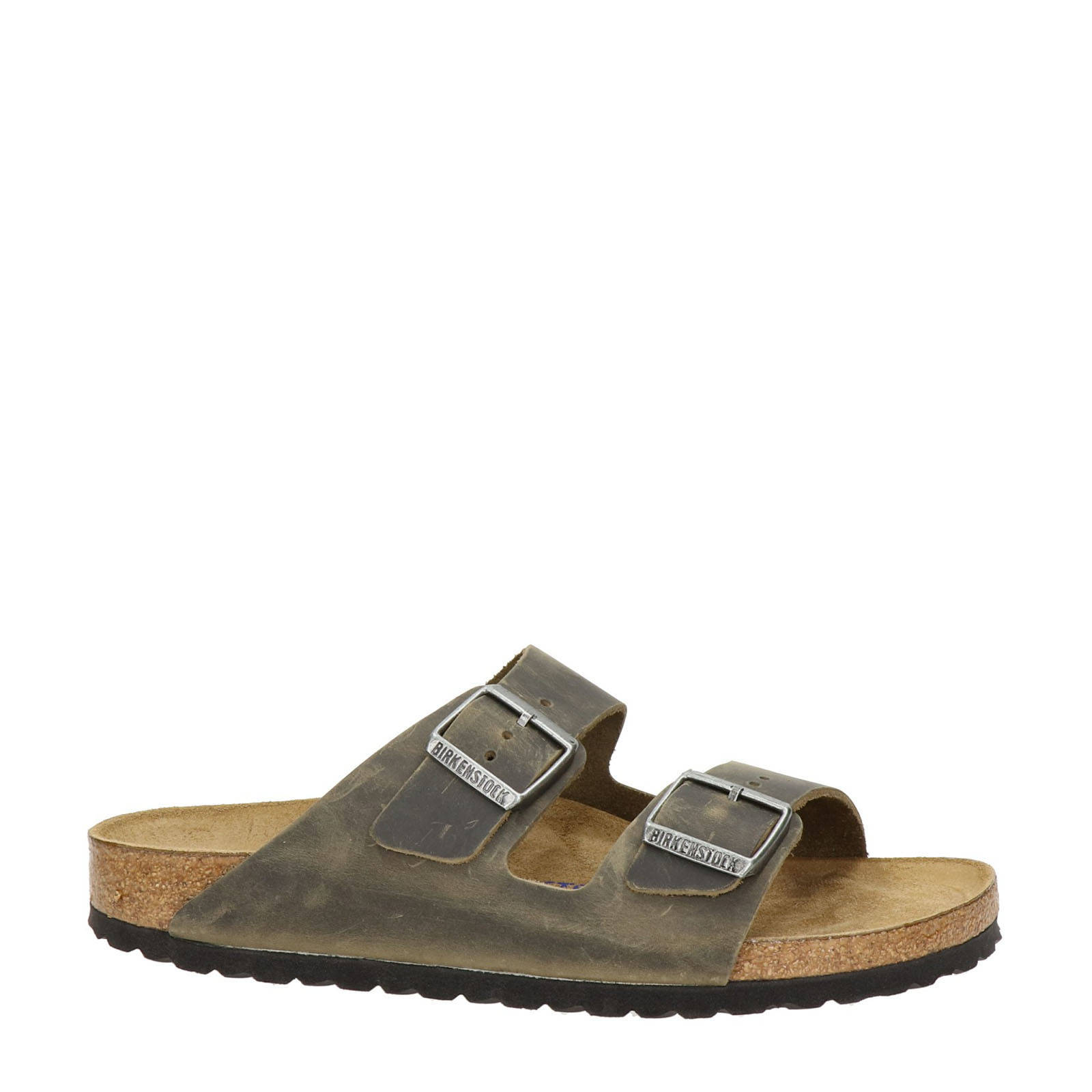 Birkenstock Arizona leren slippers kaki | wehkamp