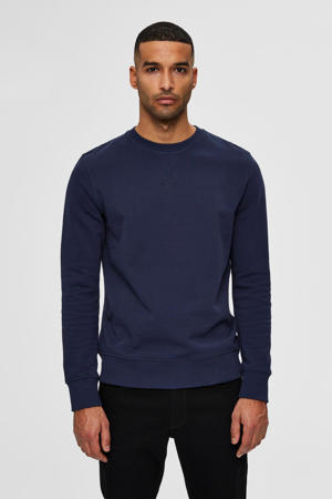 sweater SLHJASON340 van biologisch katoen donkerblauw