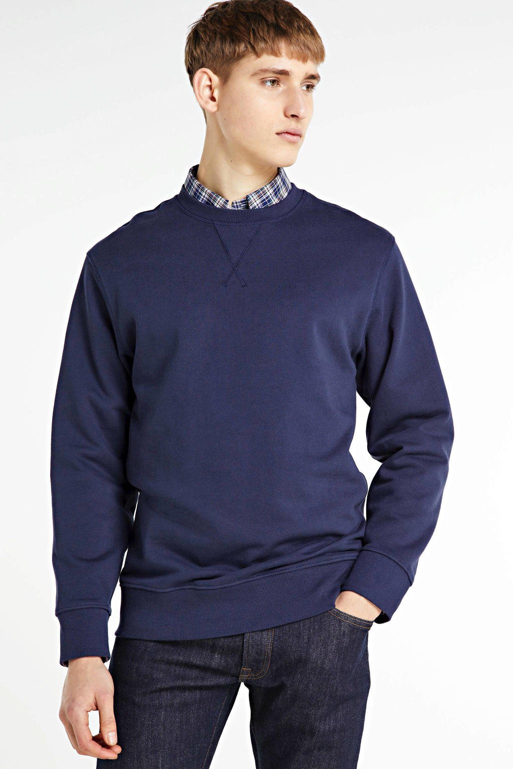 SELECTED HOMME sweater SLHJASON340 van biologisch katoen donkerblauw