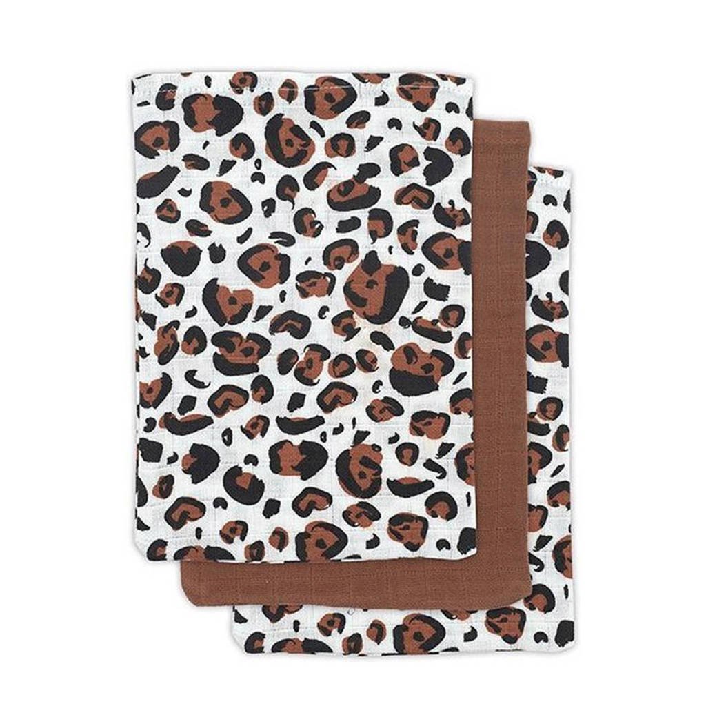 Jollein hydrofiel washandje Leopard natural - set van 3 15x20 cm bruin, Bruin/beige/zwart
