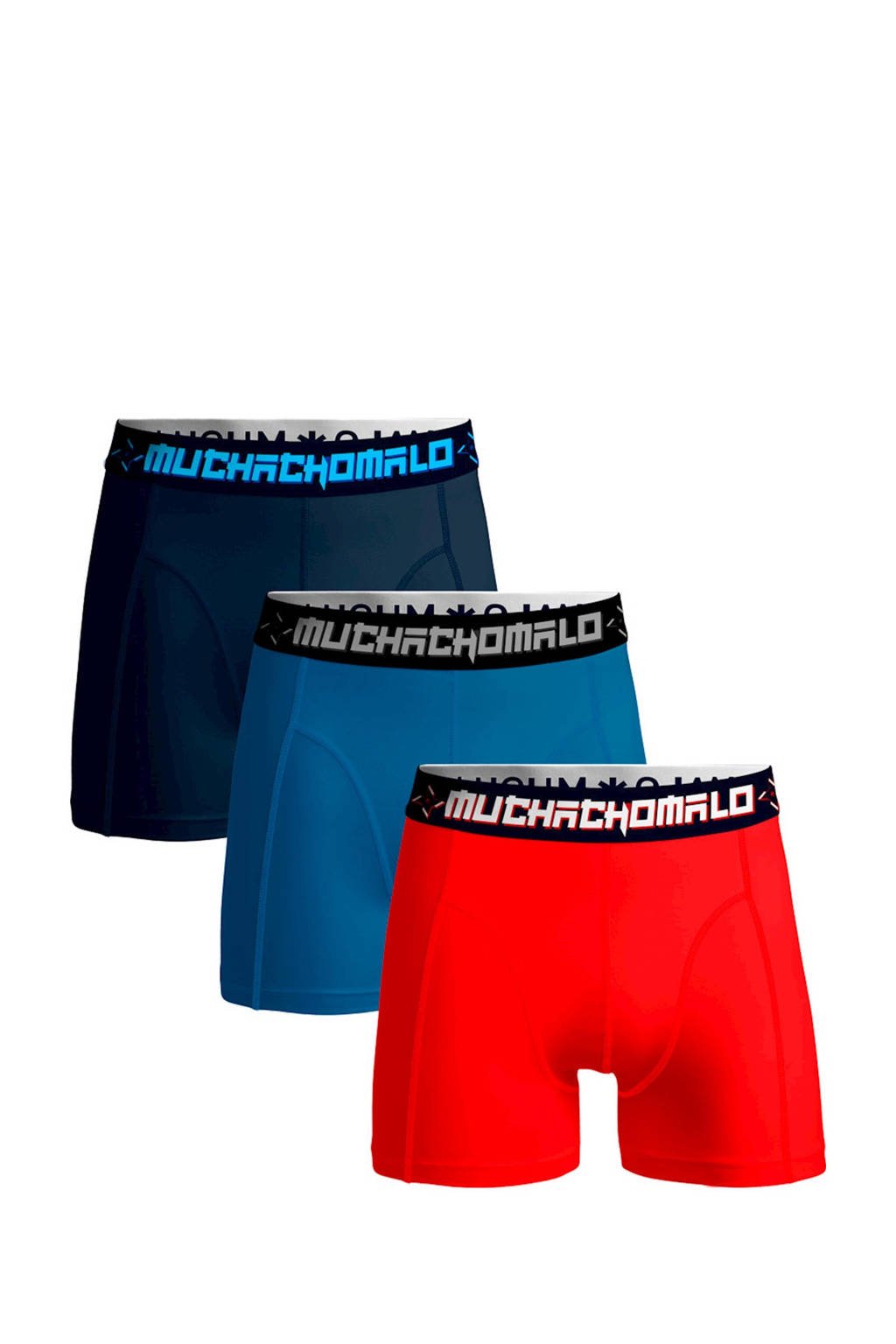 Muchachomalo Junior boxershort Solid - set van 3 rood/blauw/donkerblauw, Rood/blauw/donkerblauw