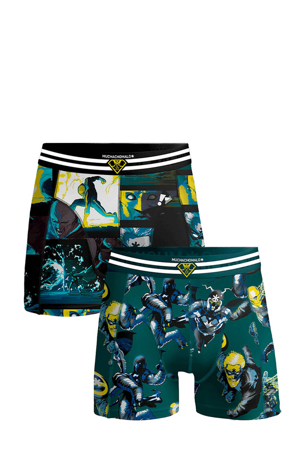 Muchachomalo Junior boxershort Casino Comic - set van 2 groen/donkerblauw, Groen/donkerblauw