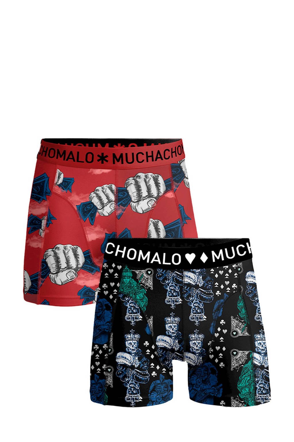 Muchachomalo Junior boxershort Money&Gamble - set van 2 rood/donkerblauw, Rood/donkerblauw
