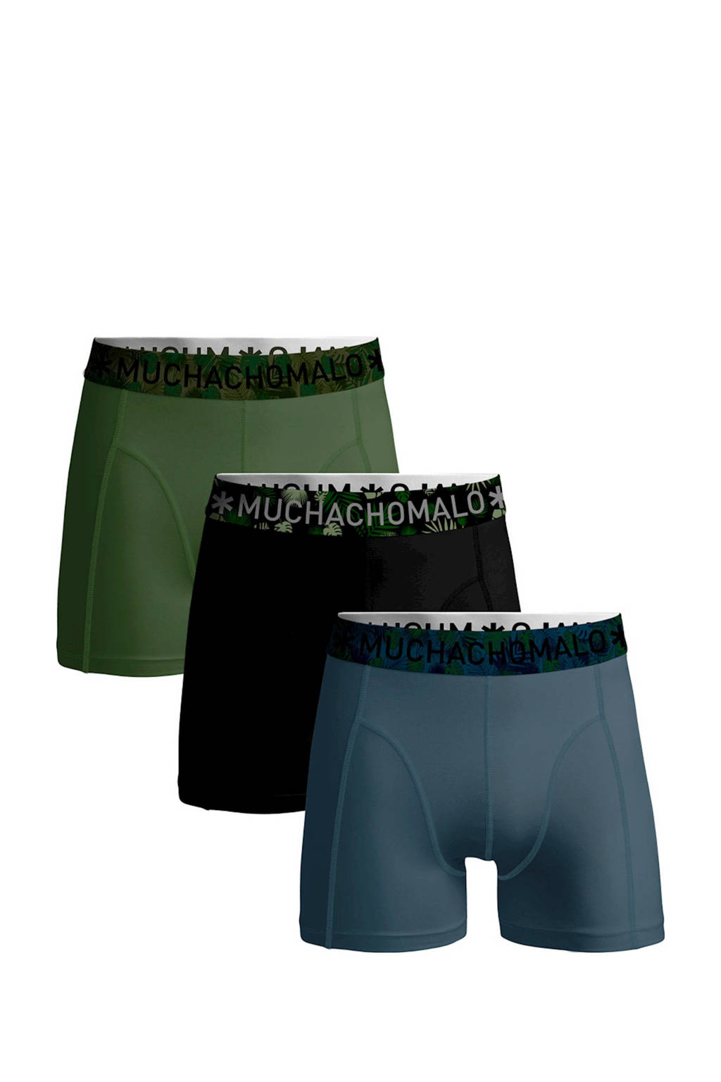 Muchachomalo Junior boxershort Solid - set van 3 blauw/zwart/armygroen, Blauw/zwart/army groen