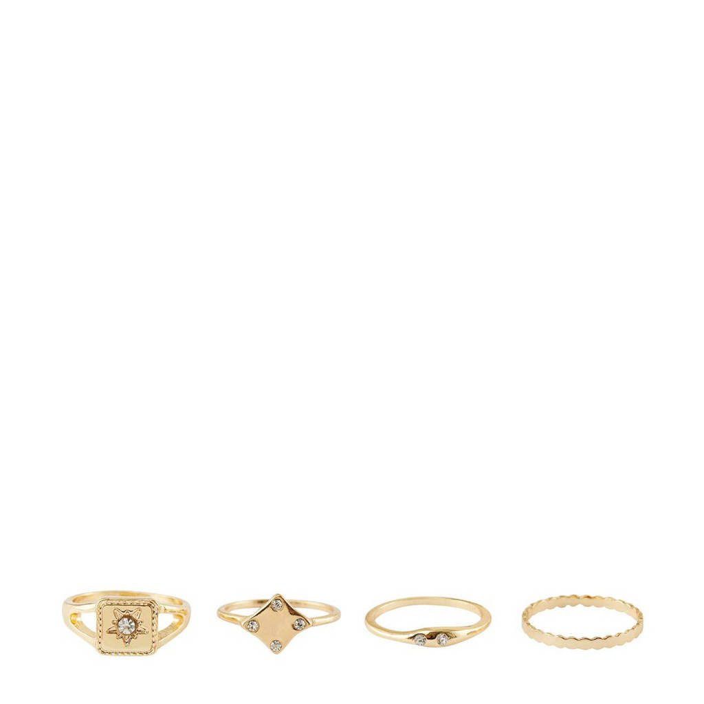 PIECES ring - set van 4 goudkleurig, Goudkleurig
