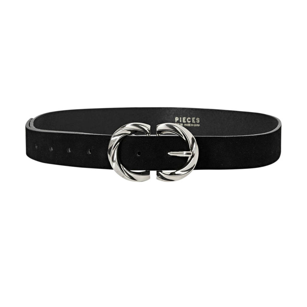 PIECES suède riem met zilveren gesp zwart, zwart/zilverkleurig