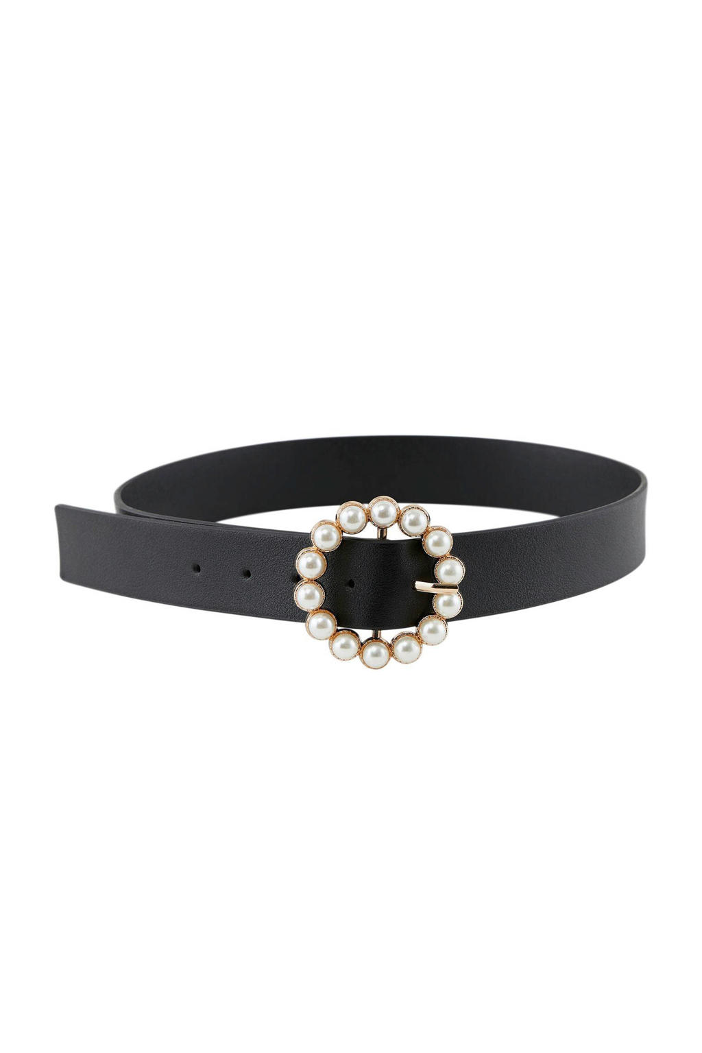 PIECES riem met gesp met parels zwart