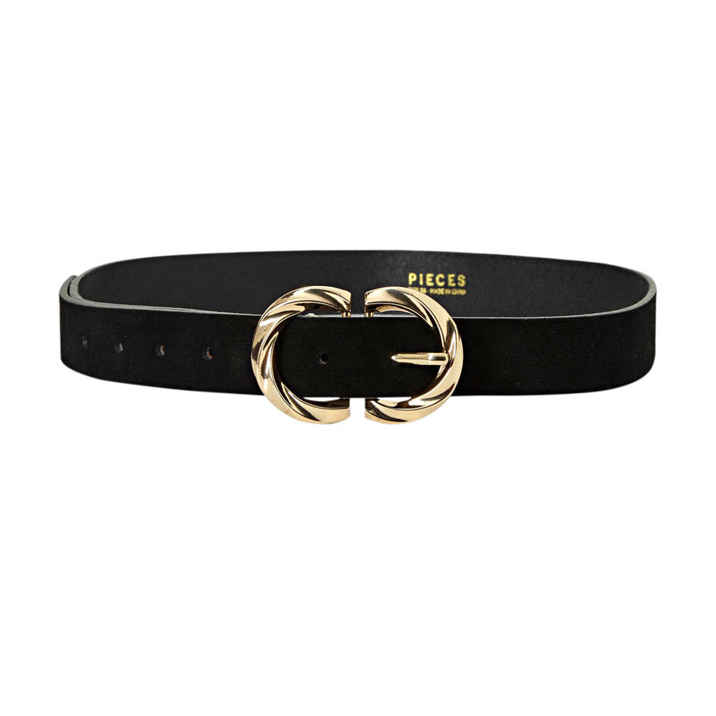 PIECES suède riem met gouden gesp zwart, zwart/goudkleurig